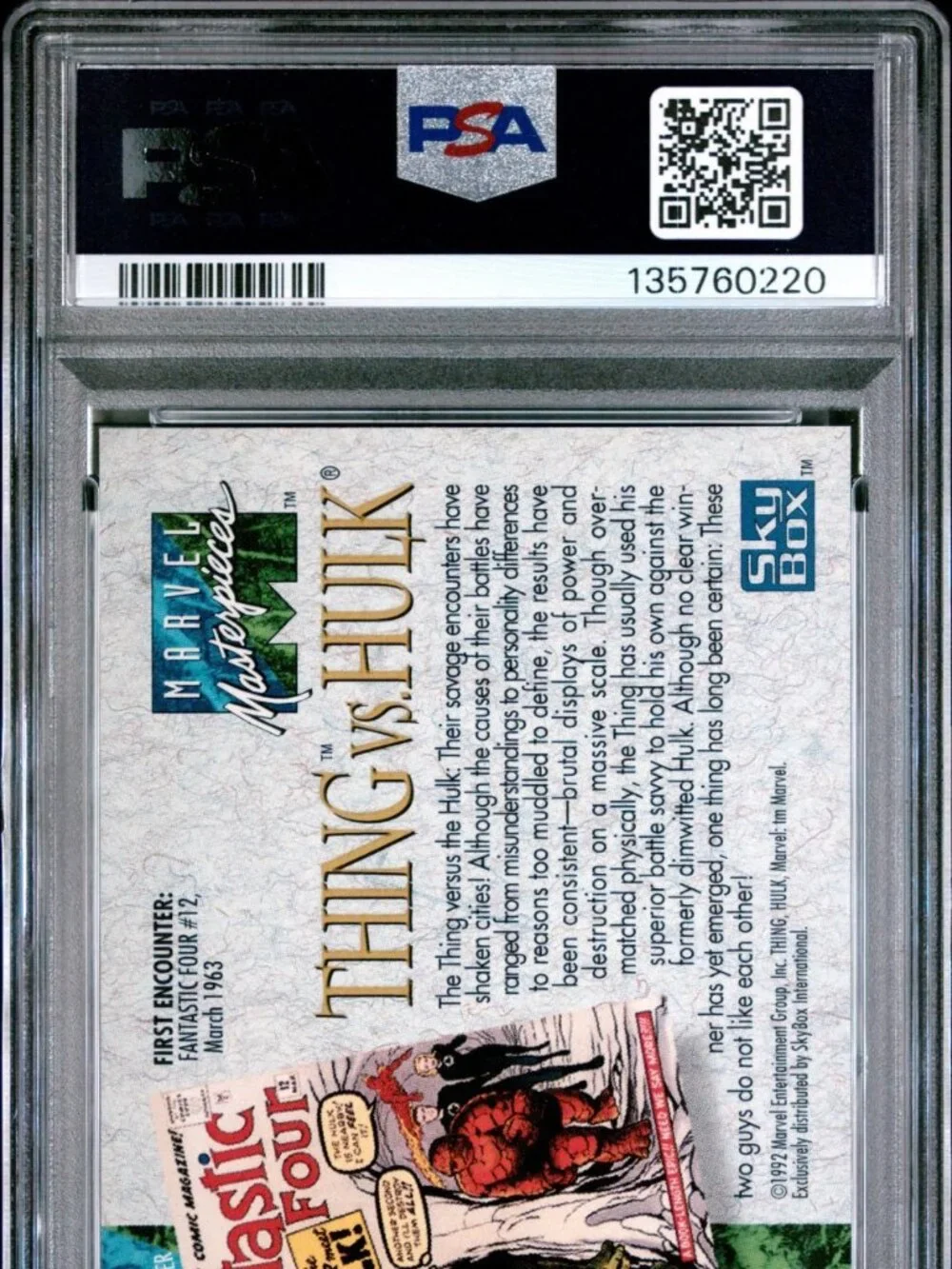 1992 MARVEL MASTERPIECES PSA 9 BATTLE SPECTRA 1-D THING VS. HULK